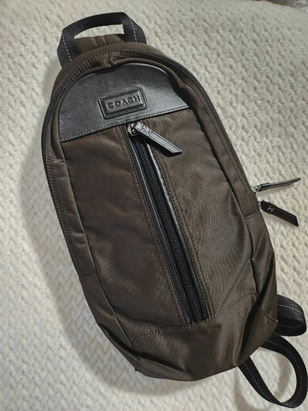 Coach Men’s Varick Nylon Sling Pack Brown Black Backpack bag